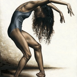 Richard Young: 'Dance Intensity', 2016 Oil Painting, Dance. Artist Description: Fine art original oil painting on a stretched 91cm x 61cm cotton canvas created using a knife.  Theres a very high level of fine detail in this carefully composed, contemporary but photo- realistic painting.  The modern dance ballerina is simply beautiful.  Its an intense, quirky and sensual composition, ...
