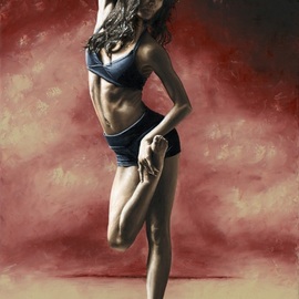 Richard Young: 'sultry dancer', 2012 Oil Painting, Dance. Artist Description: Fine art original figurative modern dance oil painting on a 91cm x 61cm stretched cotton canvas created using a knife, as is my technique. There s a very high level of fine detail in this carefully composed, contemporary but photo- realistic painting. The ballerina model is simply beautiful. ...