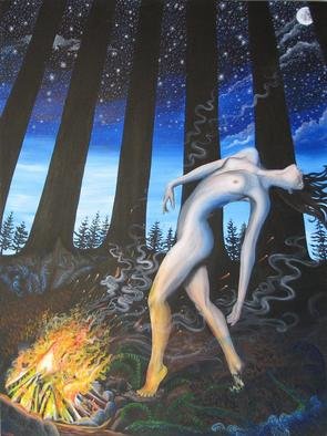 Sabrina Michaels: 'Eternal Dance', 2006 Oil Painting, nudes.  This painting is inspired by the freeing primal connection of humanity with nature. The fire is symbolic of earth, space and spirituality. ...