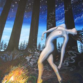 Sabrina Michaels: 'Eternal Dance', 2006 Oil Painting, nudes. Artist Description:  This painting is inspired by the freeing primal connection of humanity with nature. The fire is symbolic of earth, space and spirituality. ...