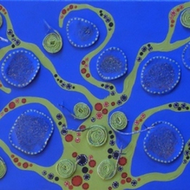 Sabrina Bianco: 'Albero Polipo  or Tree Octopus', 2010 Acrylic Painting, Abstract Figurative. Artist Description:  The colors and shapes are inspired by the movie 'Avatar' . The image is a tree whose branches recalls the flexuous arms of an octopus. The applications in clay and winded rope are symbolizing prey fishes. ...