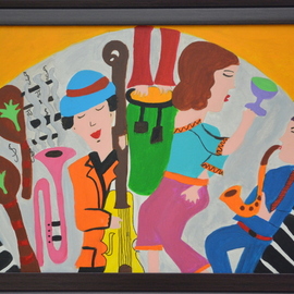 Sakshi Talwar: 'jazz at cafe du paris', 2015 Acrylic Painting, Expressionism. Artist Description: This seems like a fun and frolic party at the CafA(c) du Paris, Monte Carlo. Jazz is a music genre that originated from African American communities of New Orleans in the United States during the late 19th and early 20th centuries. Over and all, music is an essential ...