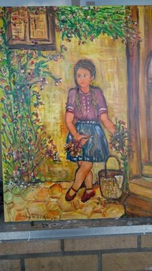 Salah Shahin: 'i am waiting dad', 2018 Oil Painting, Beauty. New oil painting for funny girl ...