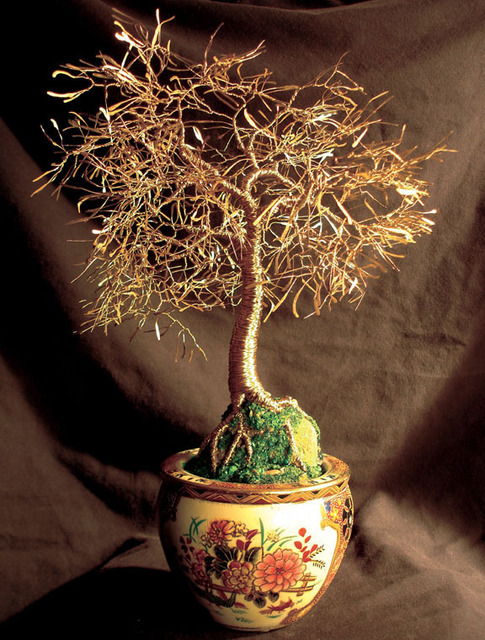Artist Sal Villano. 'Asian Gold Leaves, Wire Tree Sculpture ' Artwork Image, Created in 2007, Original Book. #art #artist