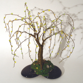 Beaded on Black Base Wire Tree Sculpture  By Sal Villano