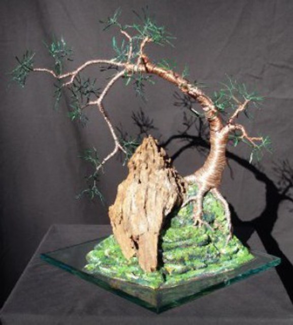 Artist Sal Villano. 'Cascade  On  Glass, Wire Tree Sculpture ' Artwork Image, Created in 2007, Original Book. #art #artist