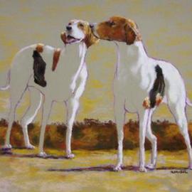 Sallyann Mickel: 'Two Foxhounds', 2004 Pastel, Animals. Artist Description: Pastel painting of two Foxhound dogs standing...