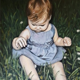 Samantha  Supkow: 'paint it black', 2016 Other Painting, Children. Artist Description: After losing my son I was struggling to find motivation to paint again. My children have always been my biggest inspiration.  My daughter Lia, newly 1 years old, poses in the grass. ...