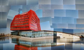Sandra Maarhuis: 'Red building in Houten, the Netherlands', 2009 Color Photograph, Cityscape. Photo collage of a building in Houten, the Netherlands. ...