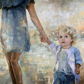 Sandra Zekk: 'take my hand', 2019 Oil Painting, Children. Artist Description: Two curious little eyes, gold curls and time flowing. This piece was inspired by the spirit of youth that is eternal and awakens with passions and joys. It is authentic and spontaneous, just like a child.This is a unique, one of a kind original oil painting.It ...