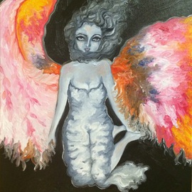 Sangeetha Bansal: 'Angel of hope and love', 2014 Oil Painting, People. Artist Description:   Oil painting of an angel flying. The angel has bright colorful wings and represents hope and love and joy. The art is painted in color and black/ white hues giving it a very striking finish. ...