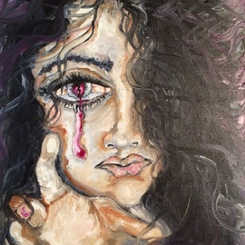 Sangeetha Bansal: 'Broken heart', 2015 Oil Painting, People. Artist Description:  Oil painting of a woman who has lost her lover. Her heart has been broken and the pain is oozing out from her eyes. ...