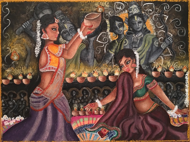 Artist Sangeetha Bansal. 'Celebrating Diwali' Artwork Image, Created in 2016, Original Mixed Media. #art #artist