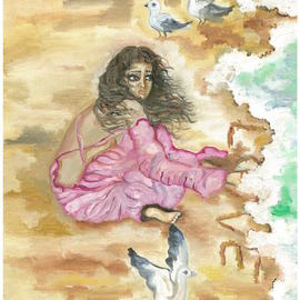 Sangeetha Bansal: 'Love washing away', 2015 Oil Painting, People. Artist Description: Oil painting of a woman sitting by the ocean and watching her love fade away. She is missing her lover. ...