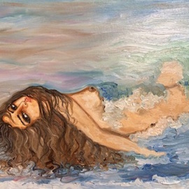 Sangeetha Bansal: 'Ocean fun', 2016 Oil Painting, People. Artist Description: Oil painting of a woman having fun in the ocean. She is lying down with waves washing over her. She enjoys the water and playing in it. ...