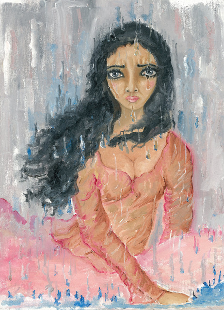 Artist Sangeetha Bansal. 'Woman Crying In The Rain' Artwork Image, Created in 2013, Original Mixed Media. #art #artist