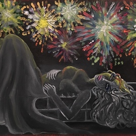 Sangeetha Bansal: 'nw year art', 2018 Oil Painting, Holidays. Artist Description: An art celebrating the spirit of the holidays and new years. Its a very blissful art showing a woman watching fireworks and ushering in the new year. There is a stillness and calmness to her and she s at peace. The past is gone and the light is ...