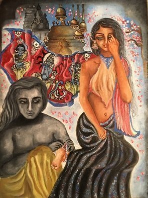 Sangeetha Bansal: 'obeisance', 2017 Oil Painting, Love. Oil painting about love. Of a love so deep, it could be a prayer, it could be worship. Its about a love so passionate that it makes you bow down your head in awe. its a love that fills your body and soul with deep reverence. The backdrop of temples ...