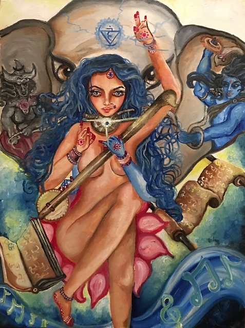 Sangeetha Bansal  'Throat Chakra Goddess', created in 2019, Original Mixed Media.