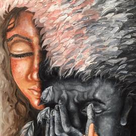 Sangeetha Bansal: 'your angel', 2017 Oil Painting, People. Artist Description: Oil painting of lovers. The woman is her beloved s angel. She gives him strength when he is weak, she loves him through good and bad. She wipes his tears and is there for him.Anyone can love when all is bright and great, but, it takes courage ...