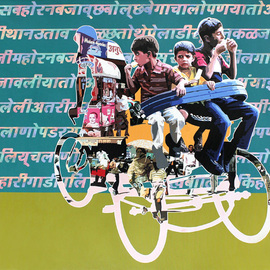 Sanjay Verma: 'Untitled 13', 2010 Acrylic Painting, Urban. Artist Description:  Acrylic, fast color, city, rickshaw, people ...