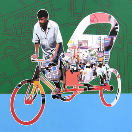 Sanjay Verma: 'Untitled 30', 2012 Acrylic Painting, Urban. Artist Description:     Acrylic, fast color, city, rickshaw, people    ...