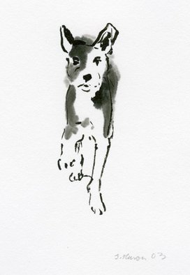 Sarah Hauser: 'Spotted Dog Walking II', 2003 Other Painting, Animals.  This is a sumi painting of a dog I saw happily walking on the beach. ...