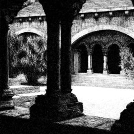 Sarah Longlands: 'Cloisters San Remy de Provence', 2009 Ink Drawing, Ethereal. Artist Description: One of 13 ink drawings which were used in the sonnet sequence, The Uncompliant Stranger published by David Wheldon in 2009.Also available as a giclee print. ...