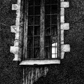 Sarah Longlands: 'Temple Window', 2009 Ink Drawing, Ethereal. Artist Description: Taken from a drawing used to illustrate The Uncompliant Strangersonnet sequence by David Wheldon.Hannemuhle 285gsm paper. ...