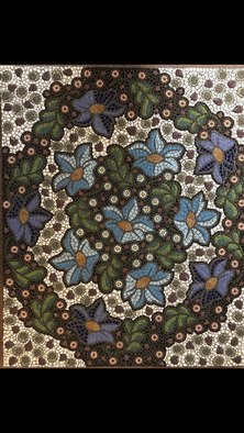Artist: Sarah Heebner - Title: blue and purple flowers - Medium: Mosaic - Year: 2019