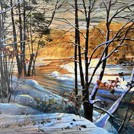 Sarah Wall: 'autumnal end', 2022 Oil Painting, Seasons. Artist Description: beautiful snow scenery trees landscape ...