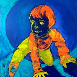Sarangello Raquel: 'children play', 2017 Acrylic Painting, Expressionism. Artist Description: children, play, blue, painting, ...