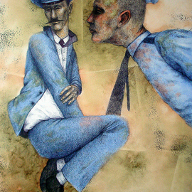 Sasha Tsyganov: 'Machinists', 2013 Mixed Media, Figurative. Artist Description:       ballpoint pen, oil on canvas      ...