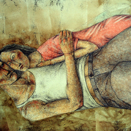Sasha Tsyganov: 'Together', 2013 Mixed Media, Surrealism. Artist Description:           ballpoint pen, oil on canvas          ...