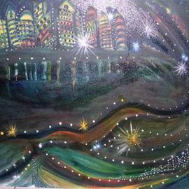 Smeetha Bhoumik: 'Mumbai Nights', 2005 Oil Painting, Cityscape. Artist Description: She glitters, she shimmers, much like infinite pisces that envelop her persona; Mumbai nights just twinkle!   ...
