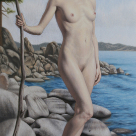 Seidai Tamura: 'Flower by the Lake', 2011 Oil Painting, nudes. Artist Description:  figurative, nudes, representational, realism, classical, female, traditional ...
