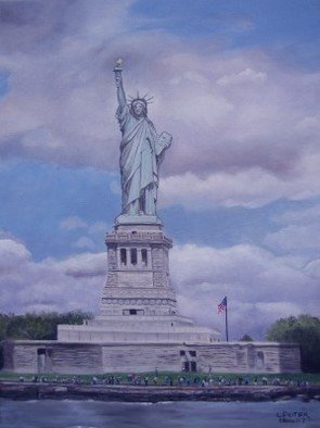 Lynette Seiter: 'As the Storm Clouds Gather', 2008 Oil Painting, Americana.  The Statue of Liberty as the sun shines through the clouds ...