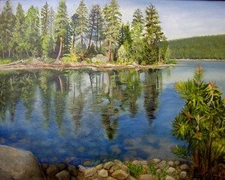 Lynette Seiter: 'Lake Cove', 2008 Oil Painting, nature.  lake, trees, mountains ...