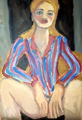 Artist: Selenia Bosso - Title: woman with striped shirt - Medium: Oil Painting - Year: 2020