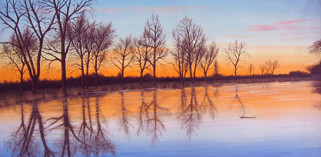 Sergio Zampieri  'River Sunset', created in 2010, Original Painting Oil.
