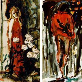 Sergej Jakovlev: 'Ophelia and Hamlet', 2004 Oil Painting, Culture. Artist Description: diptych: 1) left part - Hope ( Ophelia) 155/ 83 cm; 2) right part - Hamlet 155/ 83...
