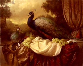 Dmitry Sevryukov: 'jealous peacock', 2011 Oil Painting, Birds. Realism needs rehabilitation and a Flemish- style still life is exactly what is needed for this. I try to work with respect to the masters of previous eras and to the standards of painting of the Middle Ages. I hope that what I do will appeal to lovers of painting ...