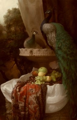 Dmitry Sevryukov: 'peacocks', 2018 Oil Painting, Still Life. Realism needs rehabilitation and a Flemish- style still life is exactly what is needed for this. I try to work with respect to the masters of previous eras and to the standards of painting of the Middle Ages. I hope that what I do will appeal to lovers of painting ...