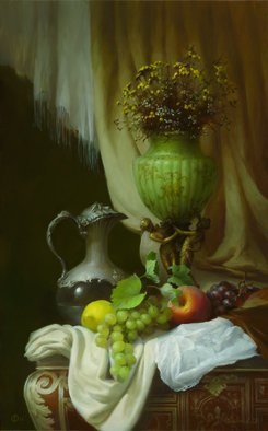 Dmitry Sevryukov: 'still life with a green vase', 2012 Oil Painting, Still Life. Realism needs rehabilitation and a Flemish- style still life is exactly what is needed for this. I try to work with respect to the masters of previous eras and to the standards of painting of the Middle Ages. I hope that what I do will appeal to lovers of painting ...