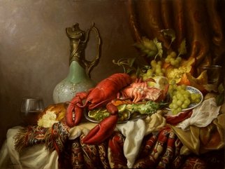 Dmitry Sevryukov: 'still life with lobster', 2018 Oil Painting, Still Life. Realism needs rehabilitation and a Flemish- style still life is exactly what is needed for this. I try to work with respect to the masters of previous eras and to the standards of painting of the Middle Ages. I hope that what I do will appeal to lovers of painting ...