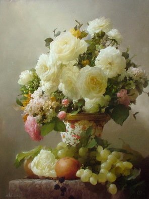 Dmitry Sevryukov: 'white roses', 2008 Oil Painting, Still Life. Realism needs rehabilitation and a Flemish- style still life is exactly what is needed for this. I try to work with respect to the masters of previous eras and to the standards of painting of the Middle Ages. I hope that what I do will appeal to lovers of painting ...