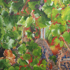 Steven Fleit: 'bordeaux vineyard 1', 2016 Acrylic Painting, Botanical. Artist Description: Bordeaux Vineyard, Fall, France, wine, painting, grape leafs...