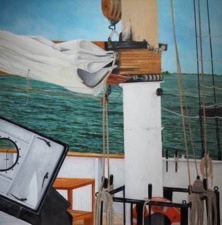 Steven Fleit: 'head in to the wind', 2018 Acrylic Painting, Seascape. The rigging of the Clipper City tall ship located in the New York Harbor. Tall ship, New York City, seascapes...