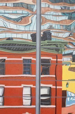 Steven Fleit: 'high line reflection 5', 2014 Acrylic Painting, Architecture.  High Line, reflection, glass, architecture, distortion...