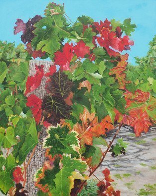 Steven Fleit: 'loire valley vineyard 1', 2018 Acrylic Painting, Landscape. An addition to my series of Vineyard paintings, this one from the Loire valley, France. Painting, Loire Valley, vineyards, wine, grape leafs. ...